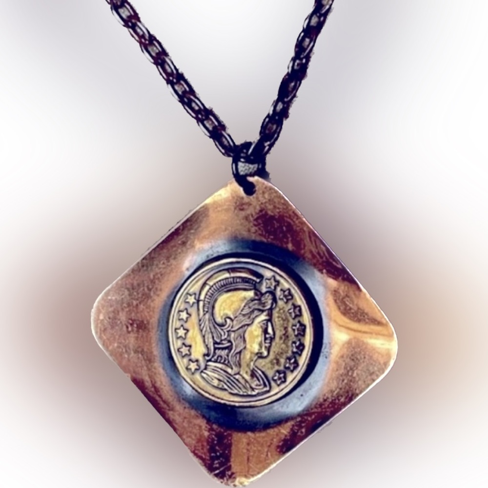 Vintage French Copper Brass Napoleon Emperor Pendant Necklace